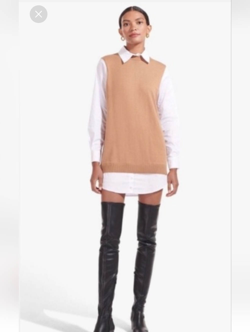 Staud Fern Academia Minimal Layered Sweater Shirt Brown White Dress Size Medium